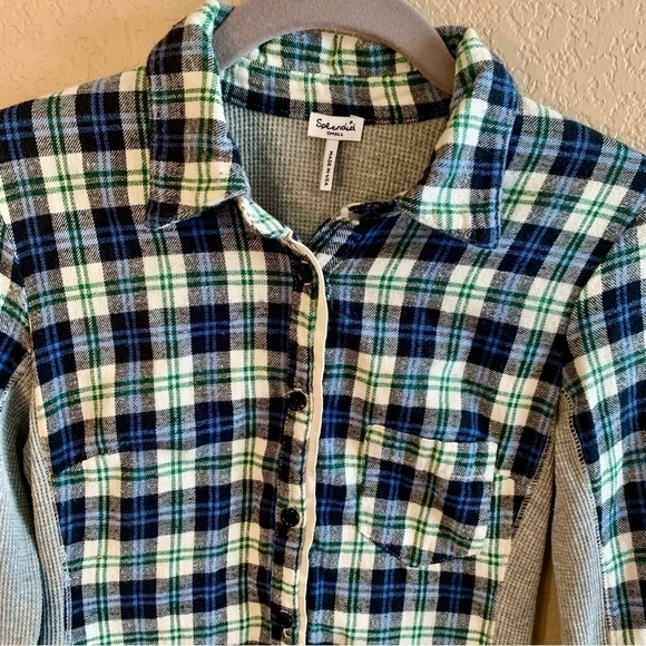 Splendid Flannel Top Small Plaid Cotton Blue Cream Flannel Grey Thermal Panels - Picture 10 of 15